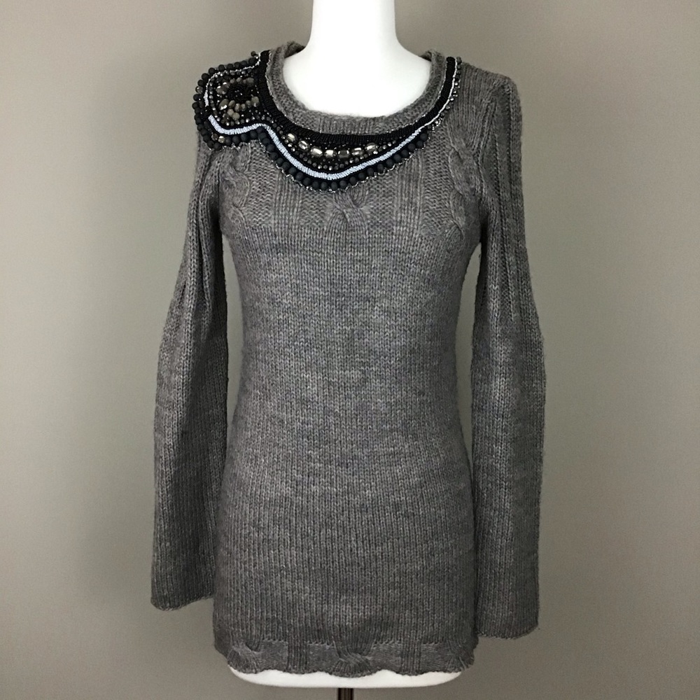 Gianni Bini Beaded Taupe Sweater Size Small
